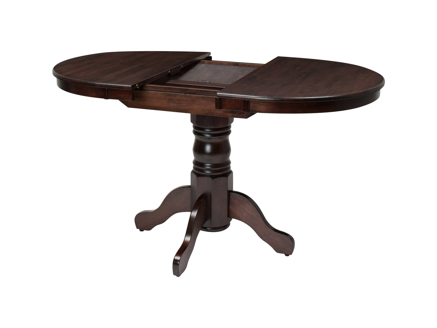 Extendable oval dining set, 5-piece in espresso finish with wooden table and cushioned chairs.