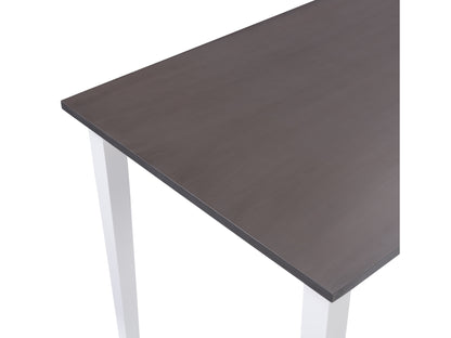 Grey and white dining table with sleek rectangular top, metal legs, and modern design. Features a smooth, high-gloss finish and sturdy construction, perfect for contemporary dining rooms.