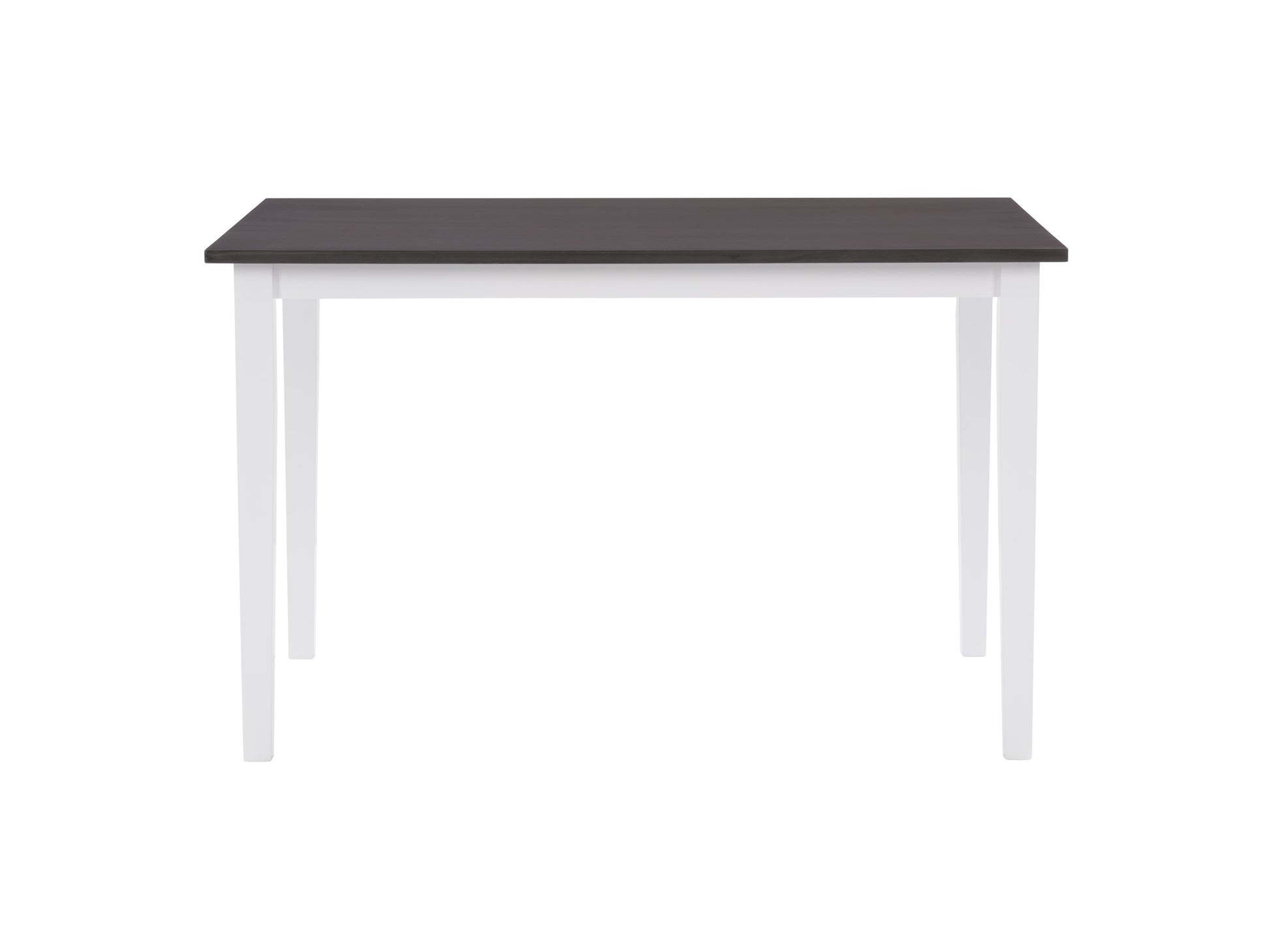 Grey and white dining table with sleek rectangular design, sturdy wooden legs, and smooth marble-like tabletop, perfect for modern kitchens or dining rooms.