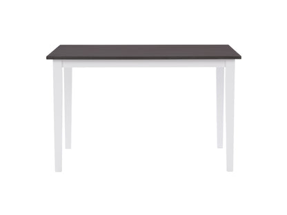 Grey and white dining table with sleek rectangular design, sturdy wooden legs, and smooth marble-like tabletop, perfect for modern kitchens or dining rooms.