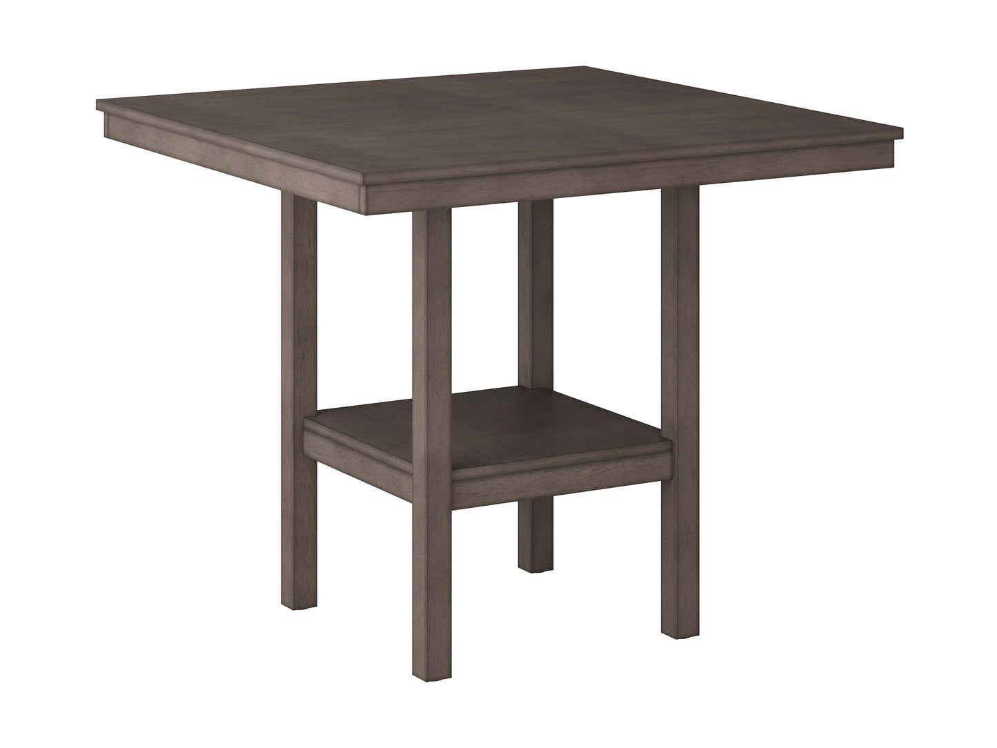 Counter height dining table with sleek black metal legs and a rustic wooden tabletop, featuring a spacious rectangular design ideal for modern dining rooms or kitchens.