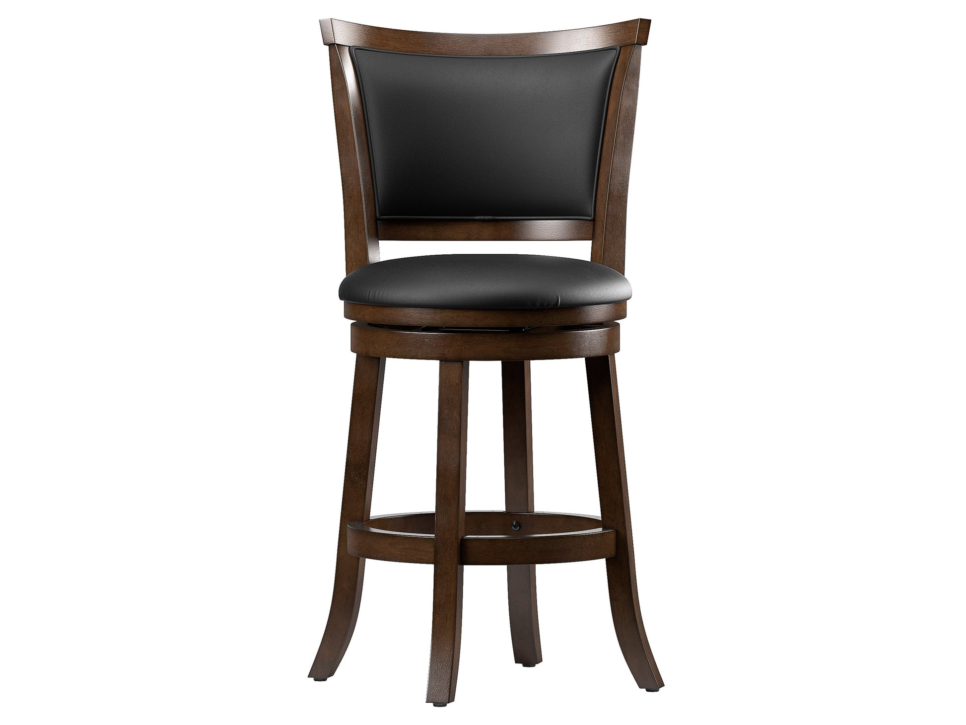 Brown counter height bar stools, set of 2, with cushioned seats and wooden legs, perfect for kitchen or bar areas.