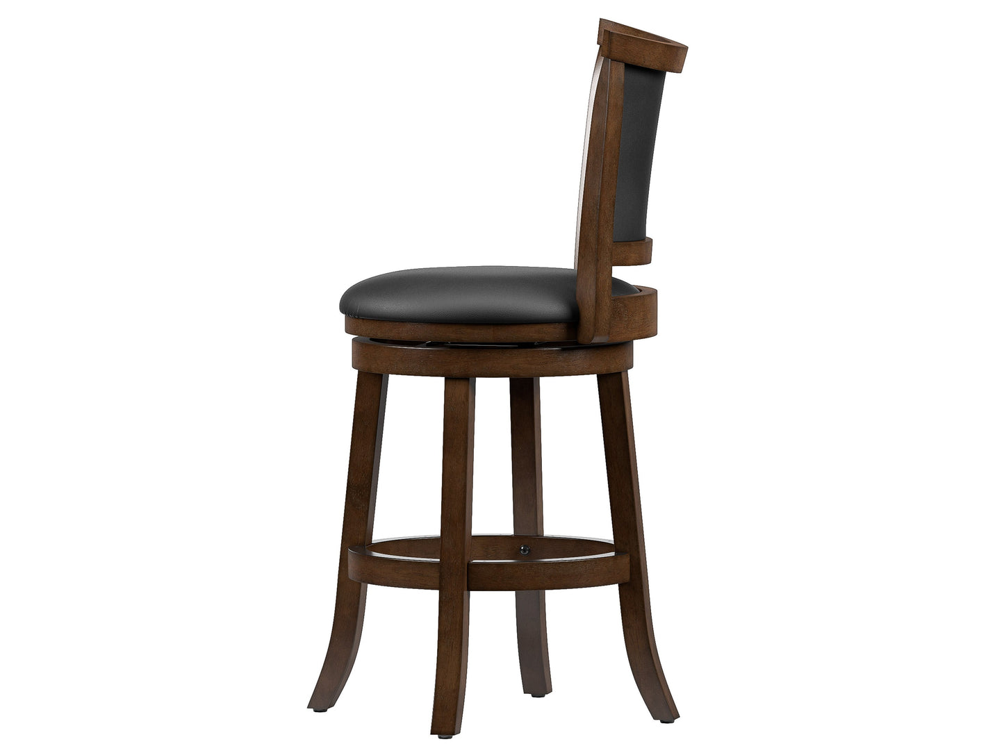 Brown counter height bar stools set of 2 with cushioned seats, wooden legs, and footrests for kitchen or bar area.