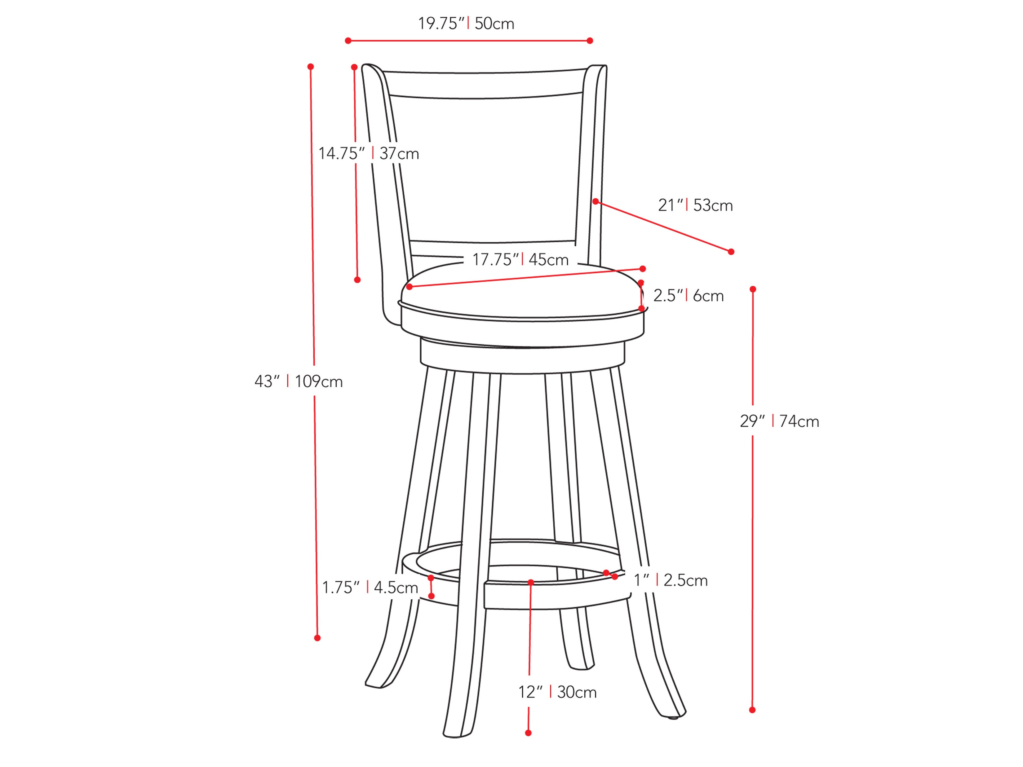 Set of 2 black bar height bar stools with cushioned seats, metal frames, and footrests