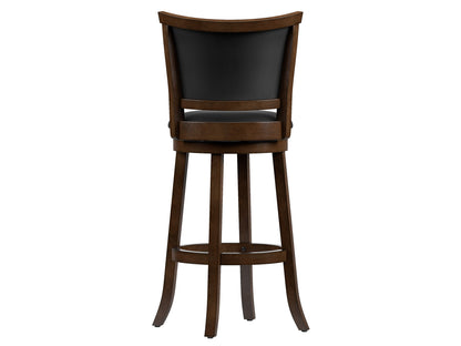 Black bar height bar stools, set of 2, with cushioned seats and sleek metal frames.