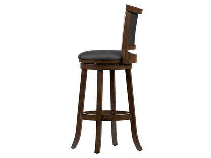 Black bar height bar stools, set of 2, with cushioned seats and sleek metal frames.