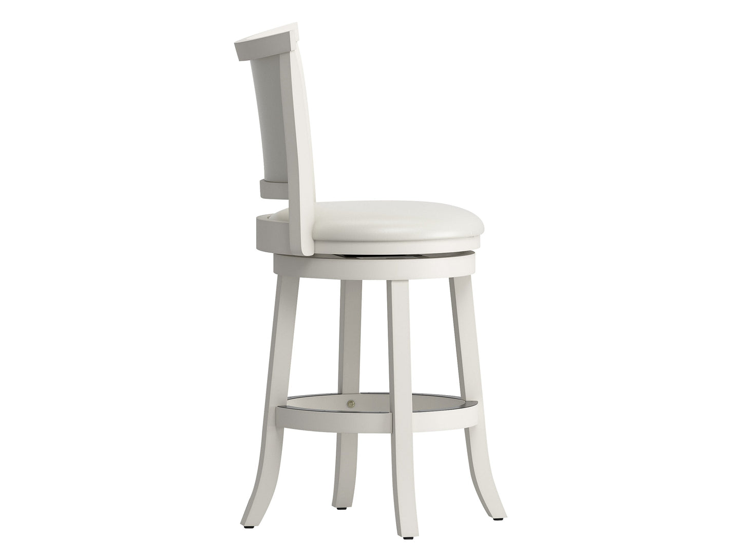 White counter height bar stools, set of 2, with cushioned seats and sleek metal legs for modern kitchen or bar areas.