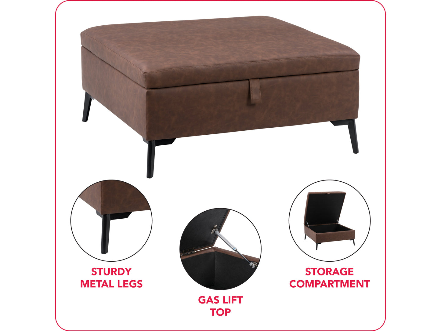 Mid-century modern dark brown ottoman with wooden legs and tufted cushion.