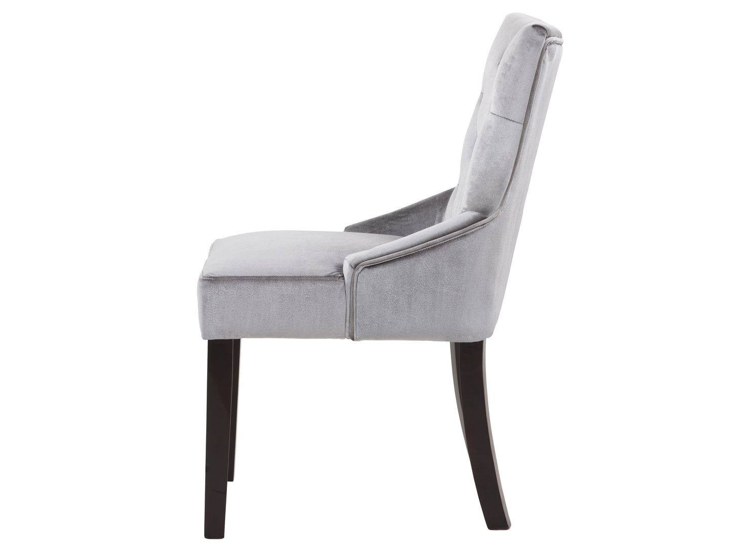 Mid-century modern accent chairs, set of 2, featuring a sleek wooden frame in walnut finish, upholstered in light grey fabric with tufted backrest and cushioned seat, perfect for living room or office decor.