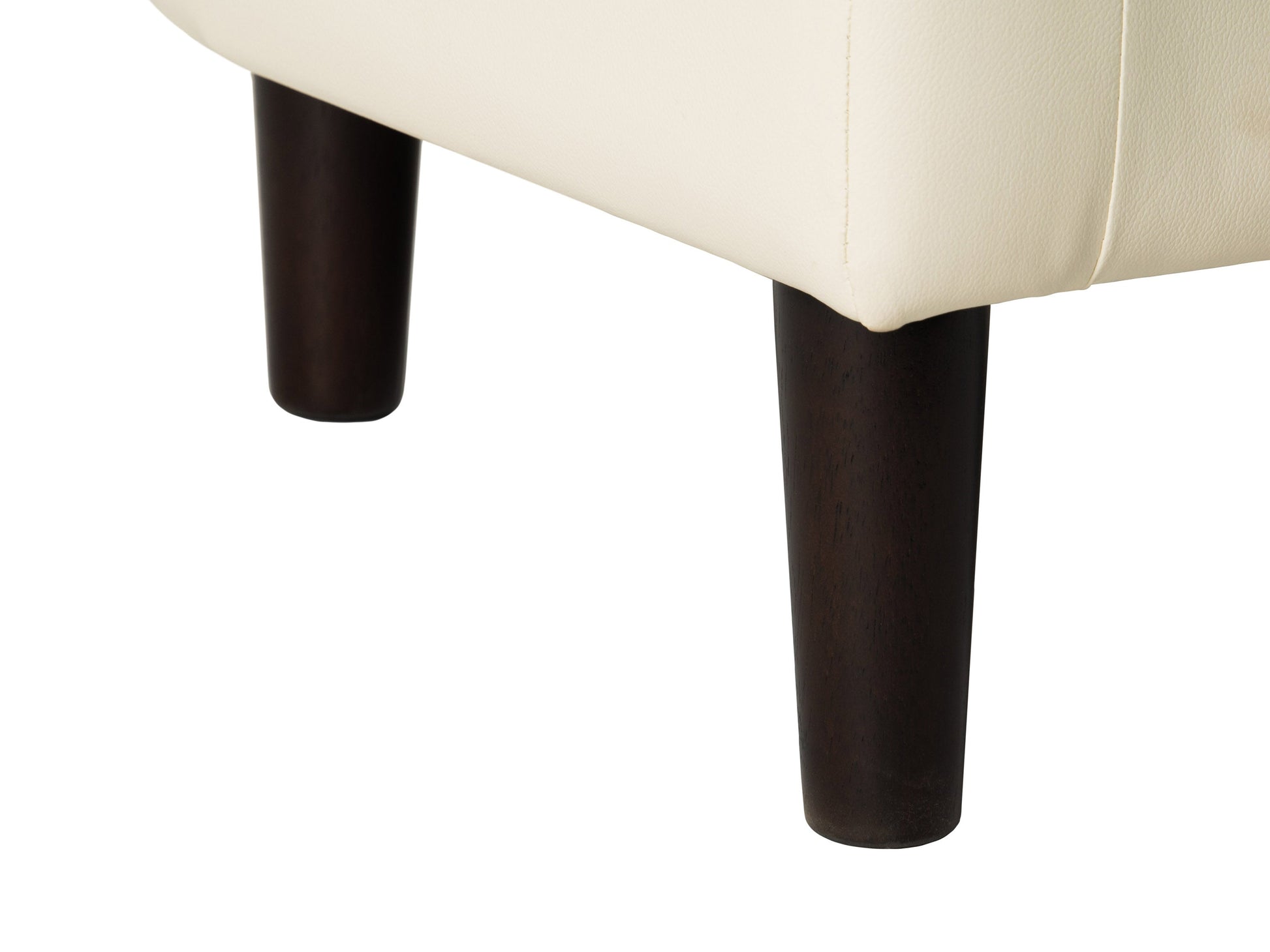 Warm white vegan leather barrel chair with curved back, sleek design, and plush cushioning for modern living spaces.