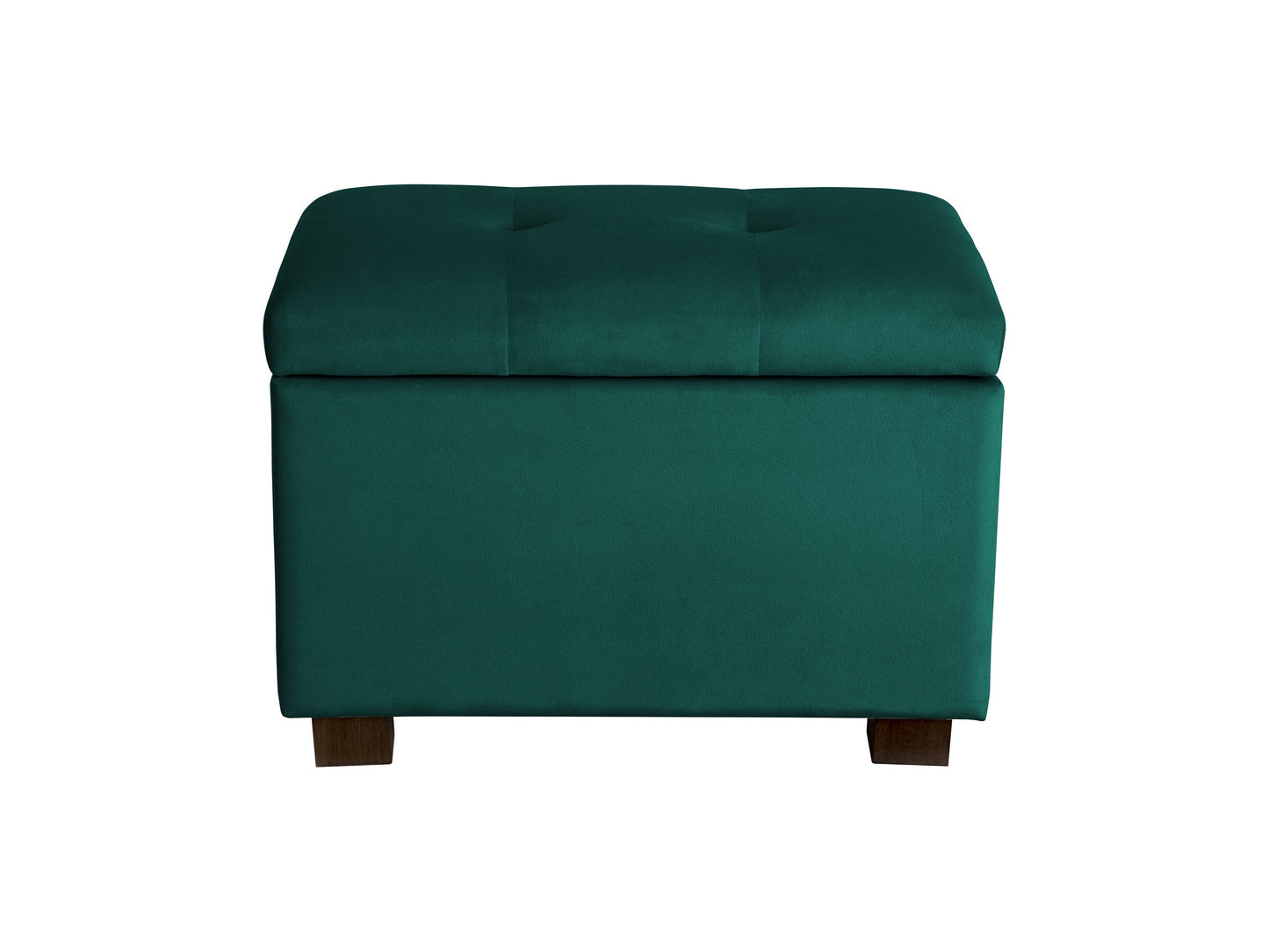 Green velvet ottoman with storage, sleek design, and tufted top.