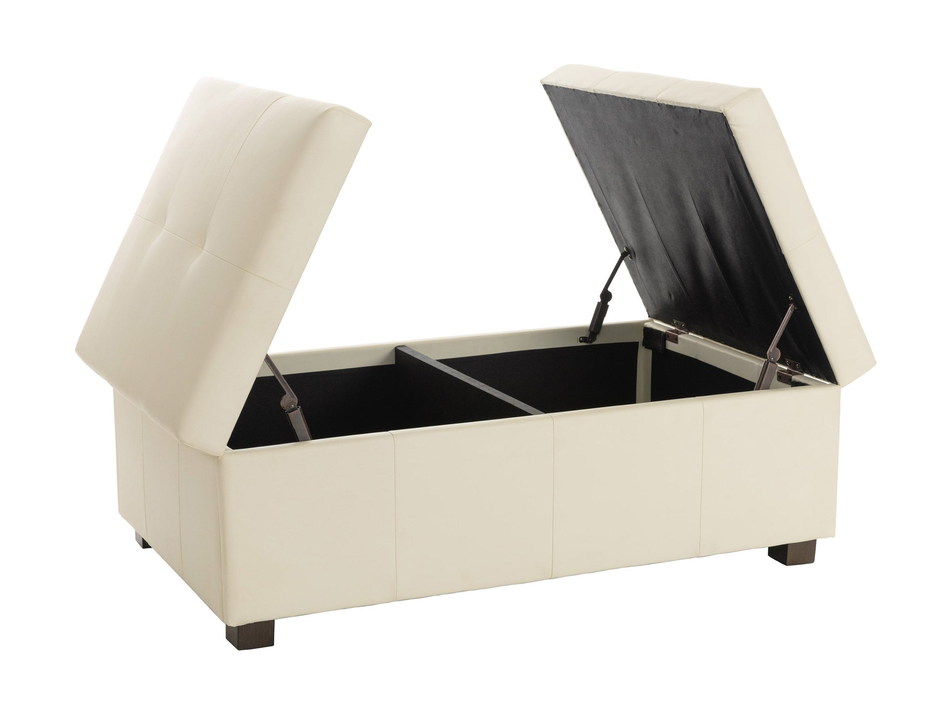 Warm white deluxe storage ottoman with tufted top and hidden compartment, featuring sleek design and versatile functionality.