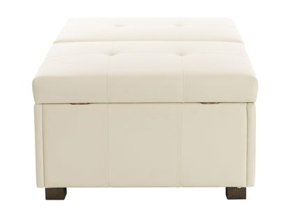 Warm white deluxe storage ottoman with soft fabric, tufted top, and hidden compartment for stylish and practical living room storage.