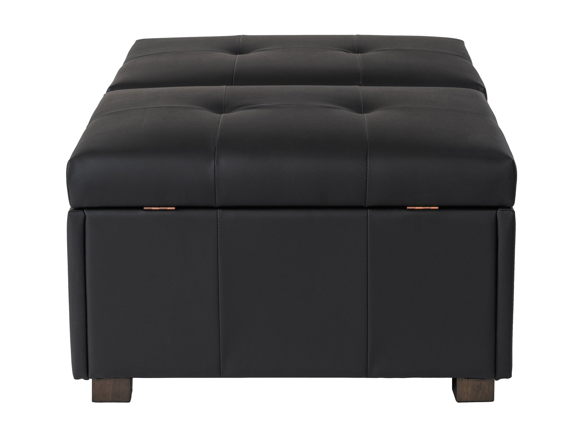 Matte black deluxe storage ottoman with tufted top, sleek design, and hidden compartment.