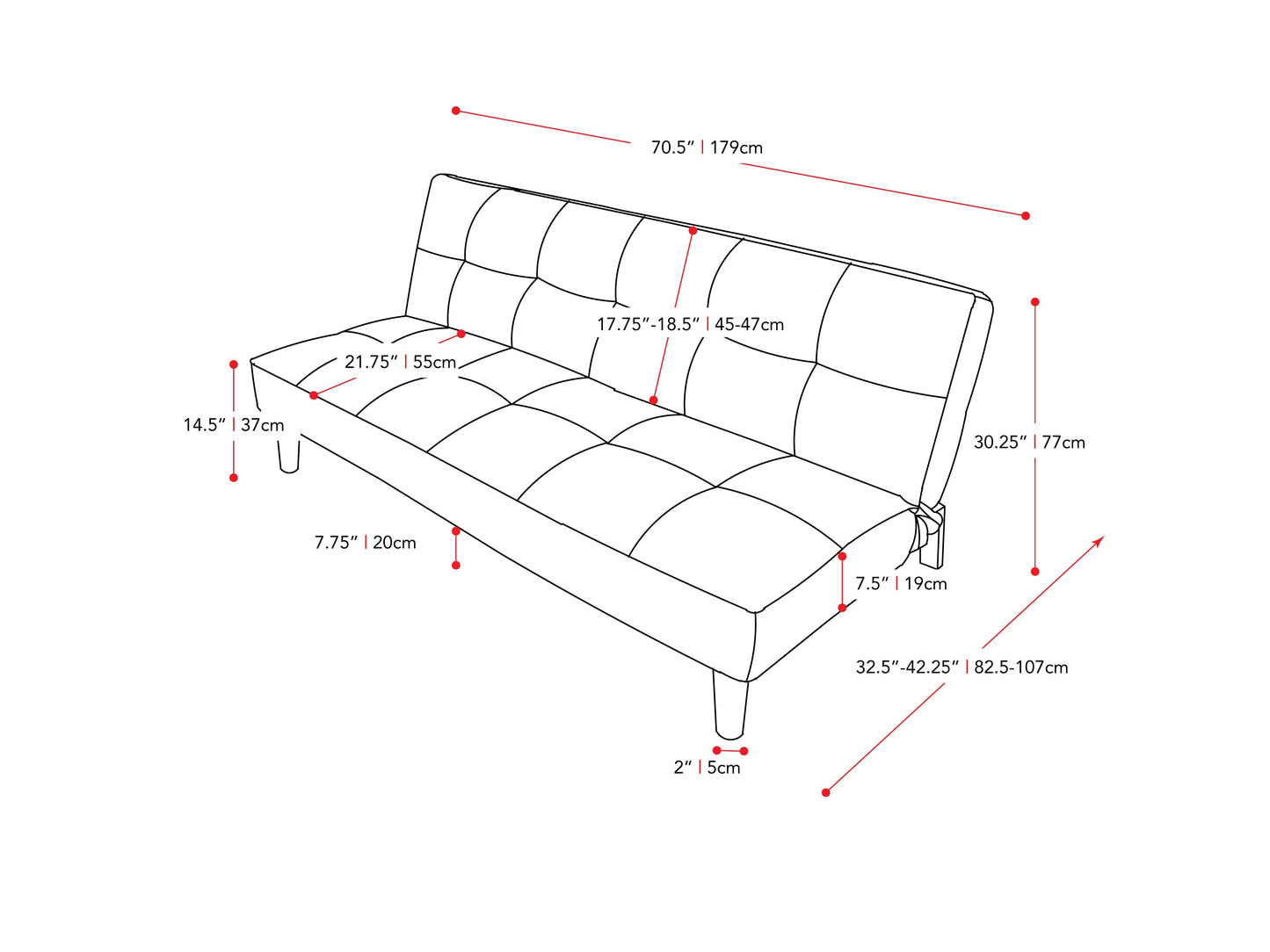 Beige futon sofa bed with tufted cushions, wooden legs, and a convertible design for modern living spaces.