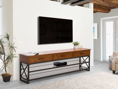 Cherry brown TV stand for TVs up to 95", featuring a sleek design with ample storage space and durable construction.