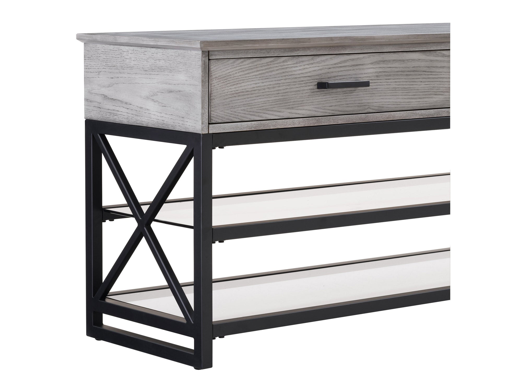 Grey TV stand for up to 95" TVs with sleek design, ample storage, and modern wooden legs.