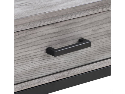 Grey TV bench for TVs up to 95" with sleek design, ample storage, and modern aesthetic.