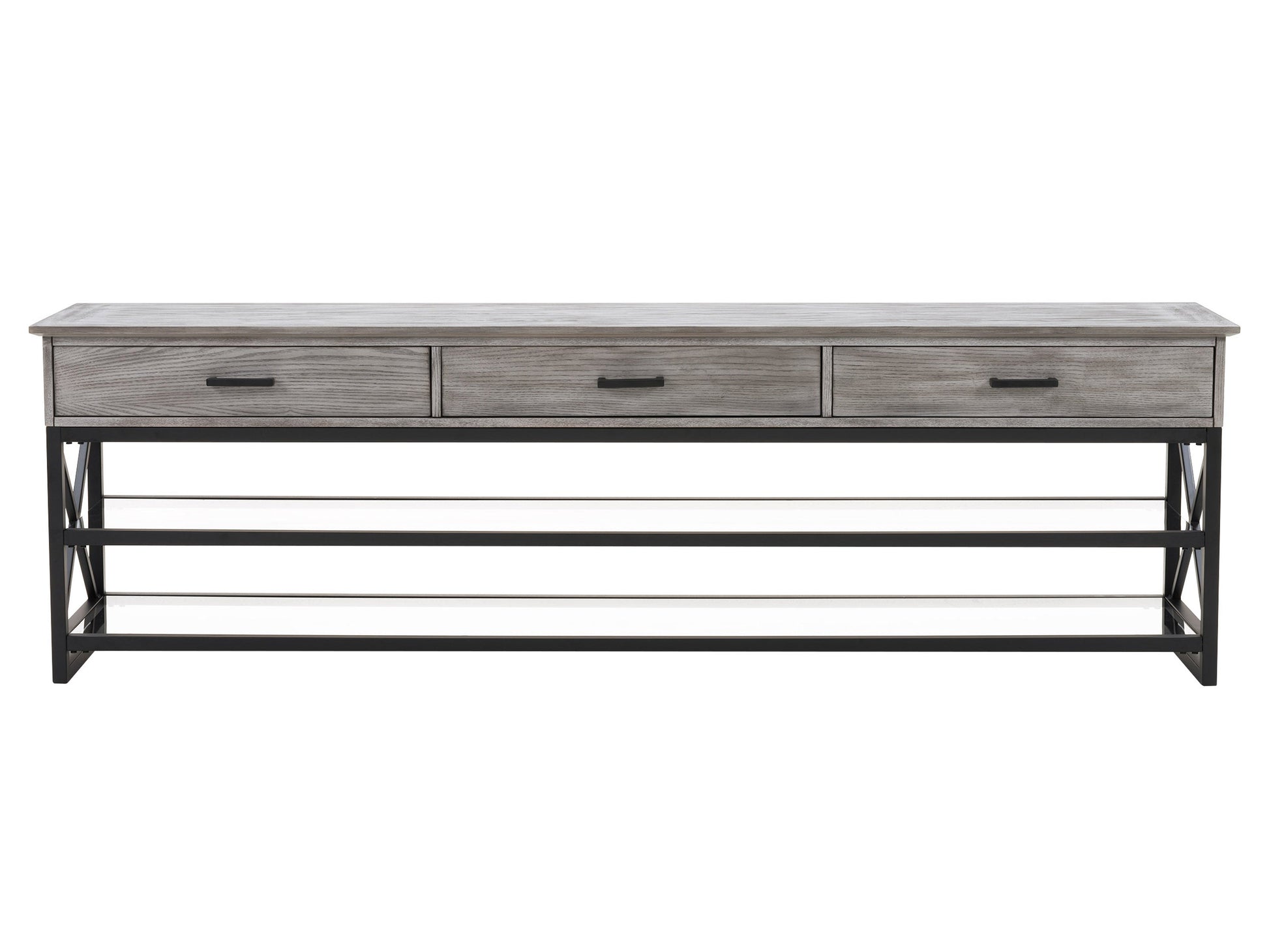 Grey TV stand for up to 95" TVs, featuring a minimalist design, sleek lines, and ample storage space.