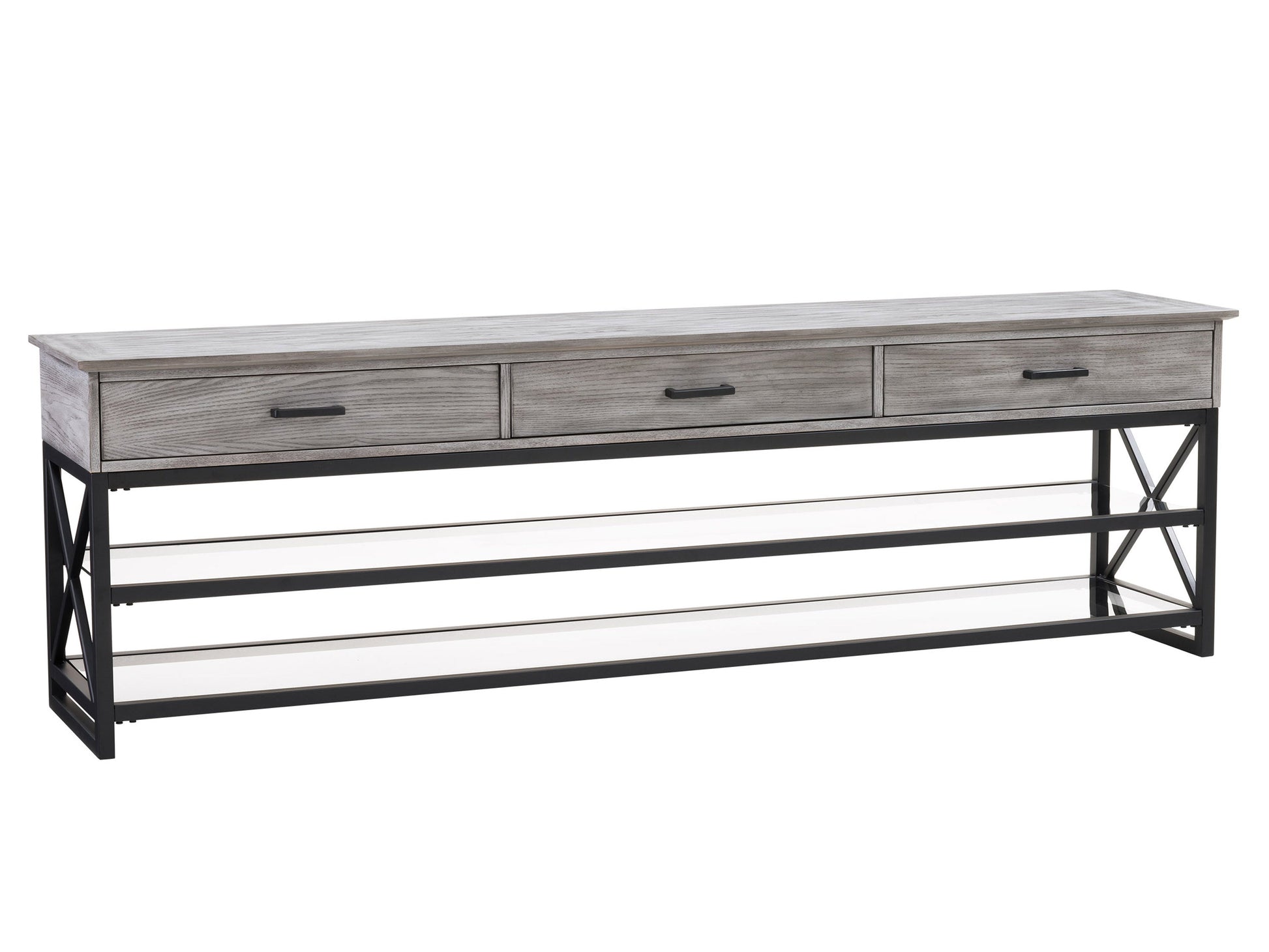 Grey TV stand for TVs up to 95 inches with sleek modern design and ample storage.