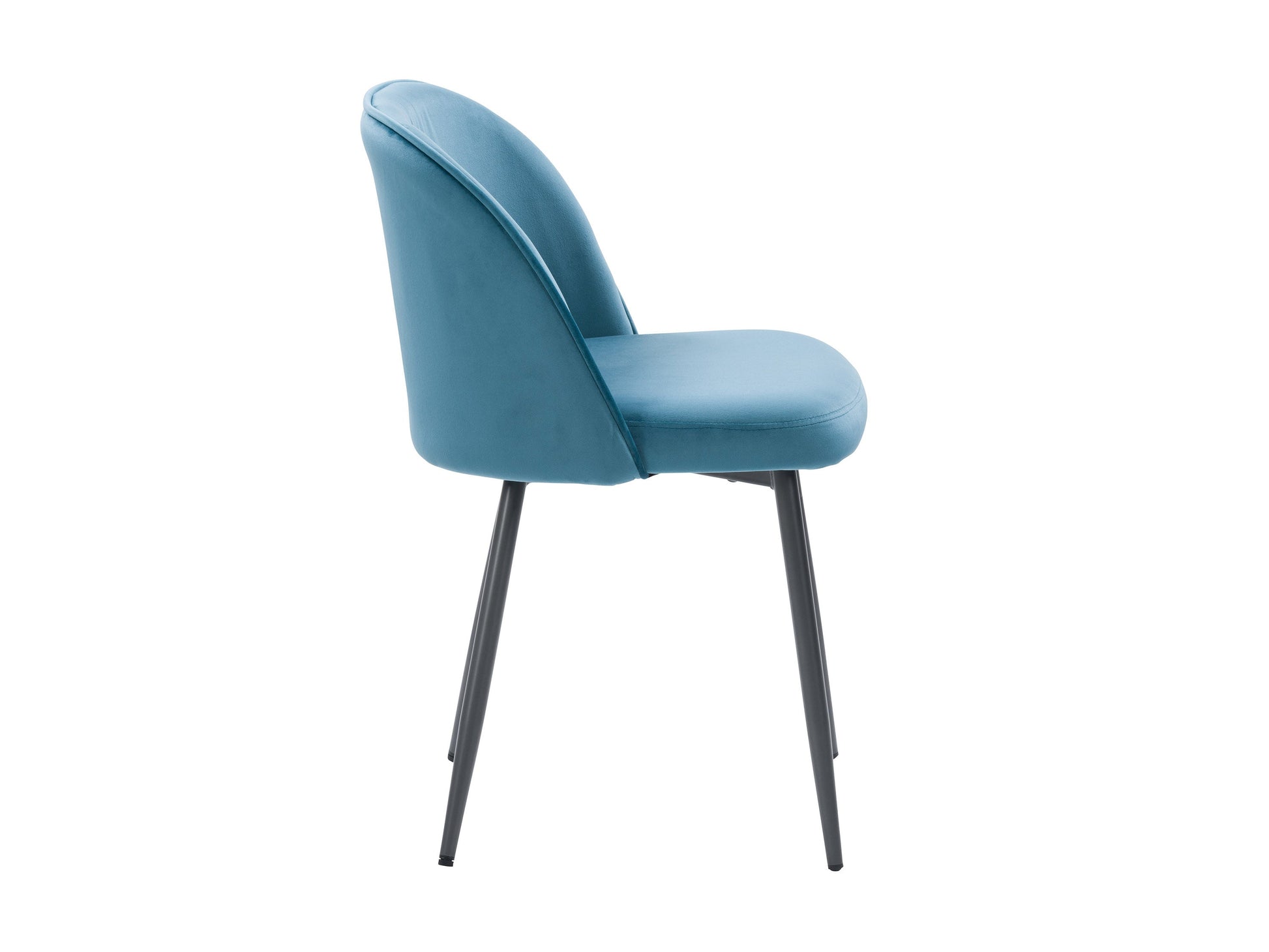 Blue velvet dining chair with gold metal legs and tufted backrest, perfect for modern dining rooms.