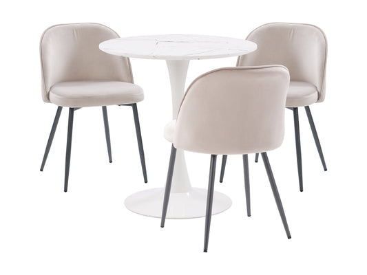 Beige 4 piece bistro dining set with cushioned chairs, wooden table, and modern design.