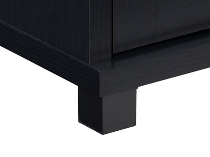 Black TV stand for up to 95" TVs, sleek design with open shelving and cable management.