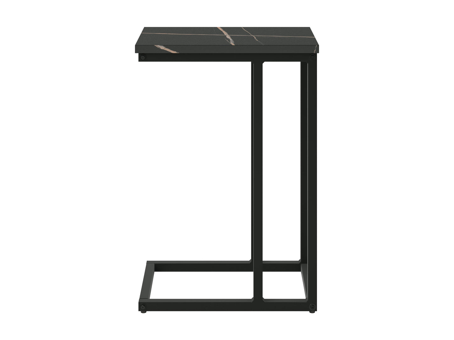 Black marble narrow side table with sleek metal legs, modern design, and compact size for small spaces.