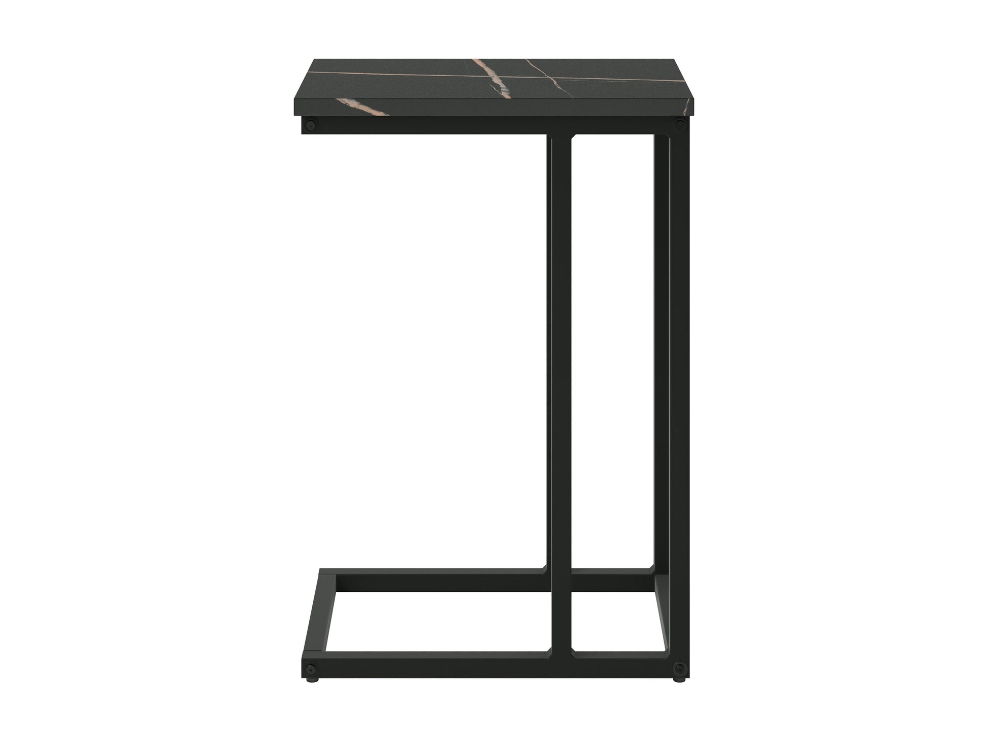 Black marble narrow side table with sleek metal legs, modern design, and compact size for small spaces.