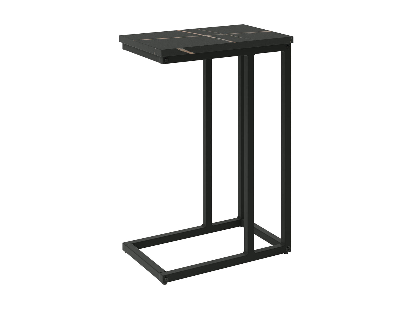 Black marble narrow side table with gold metal legs, sleek modern design, and elegant finish.