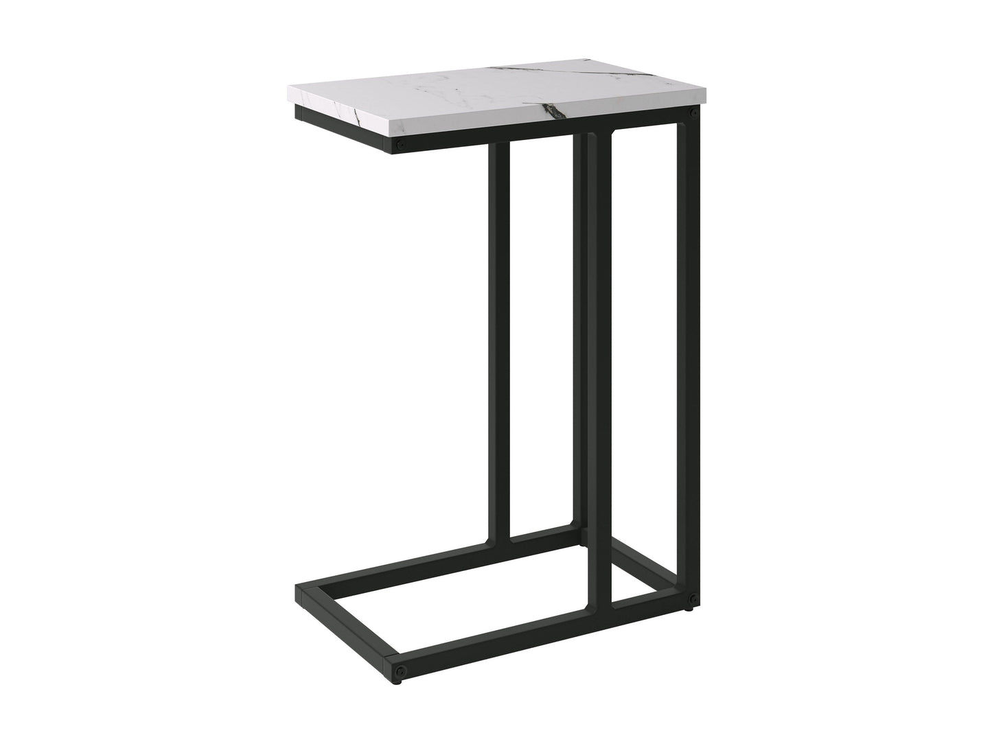 Narrow white marble side table with sleek gold metal legs and minimalist design.