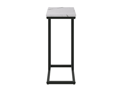 White marble narrow side table with sleek gold metal legs and minimalist design.