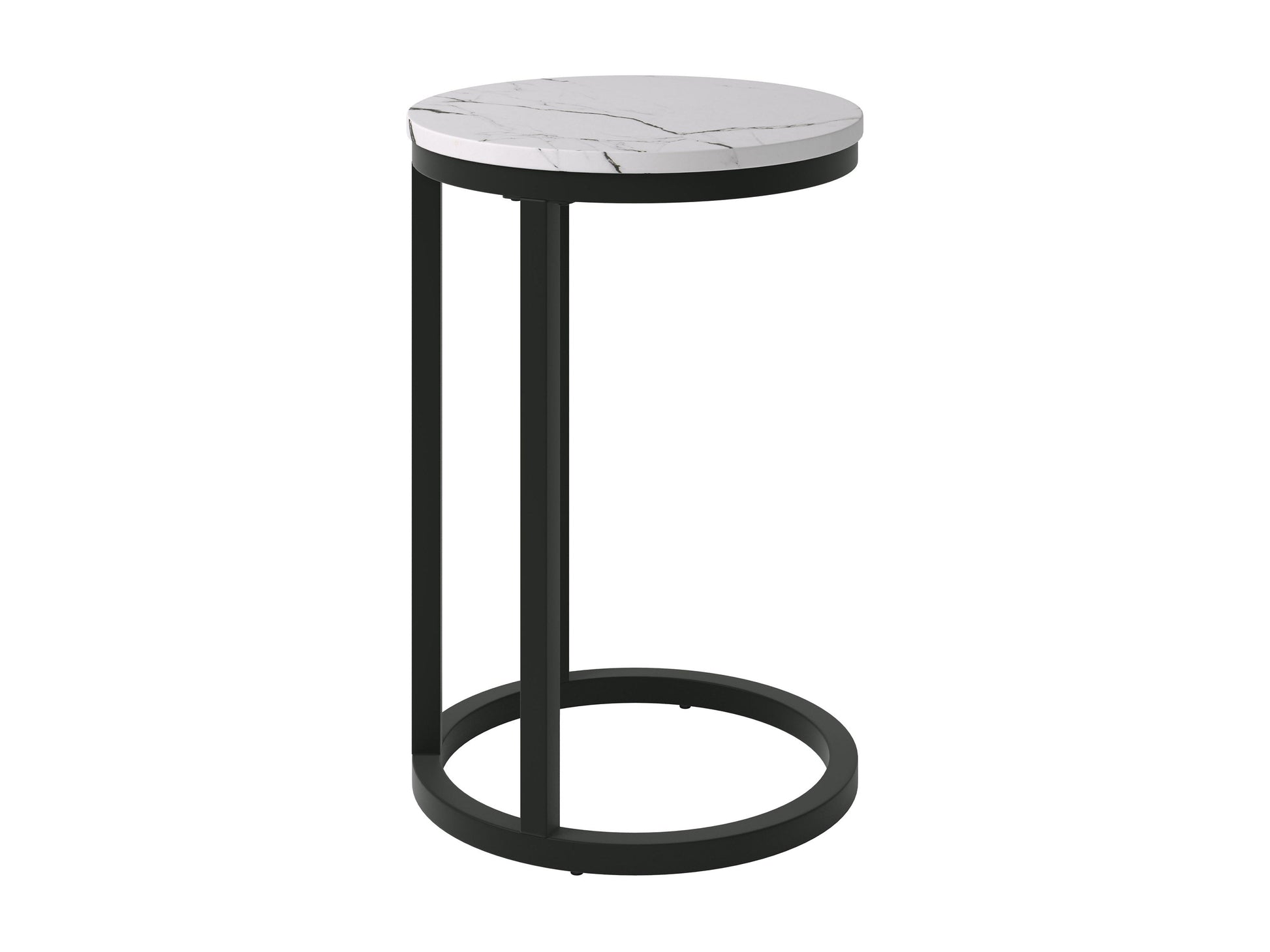 White marble round side table with gold metal frame, elegant design, and modern aesthetic.