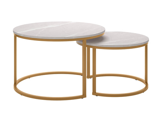 Round marble and gold nesting coffee tables with elegant design and stylish metal frames.