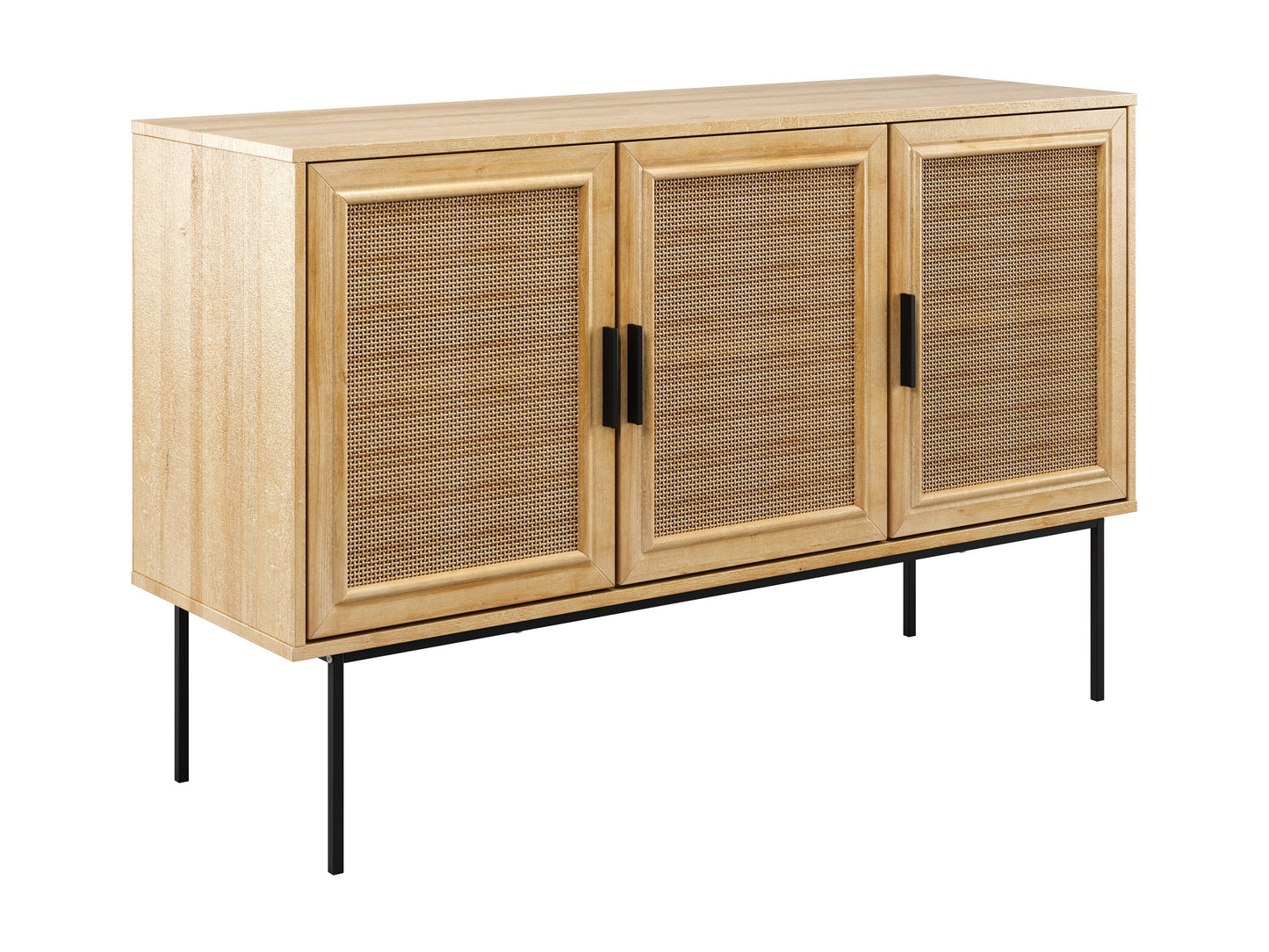 Light brown wood sideboard buffet with clean lines, ample storage, and minimalist design.