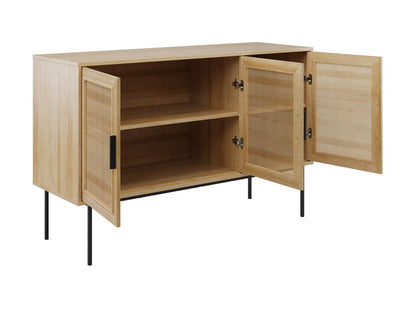 Light brown wood sideboard buffet with sleek design, ample storage, and modern metal handles.