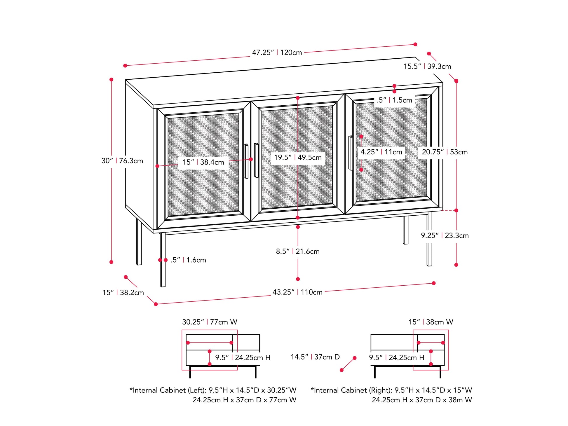 Black wood sideboard buffet with sleek design, ample storage, and modern metal handles.