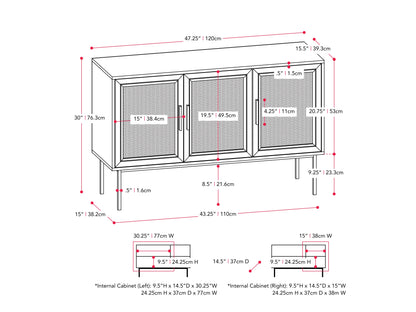 Black wood sideboard buffet with sleek design, ample storage, and modern metal handles.