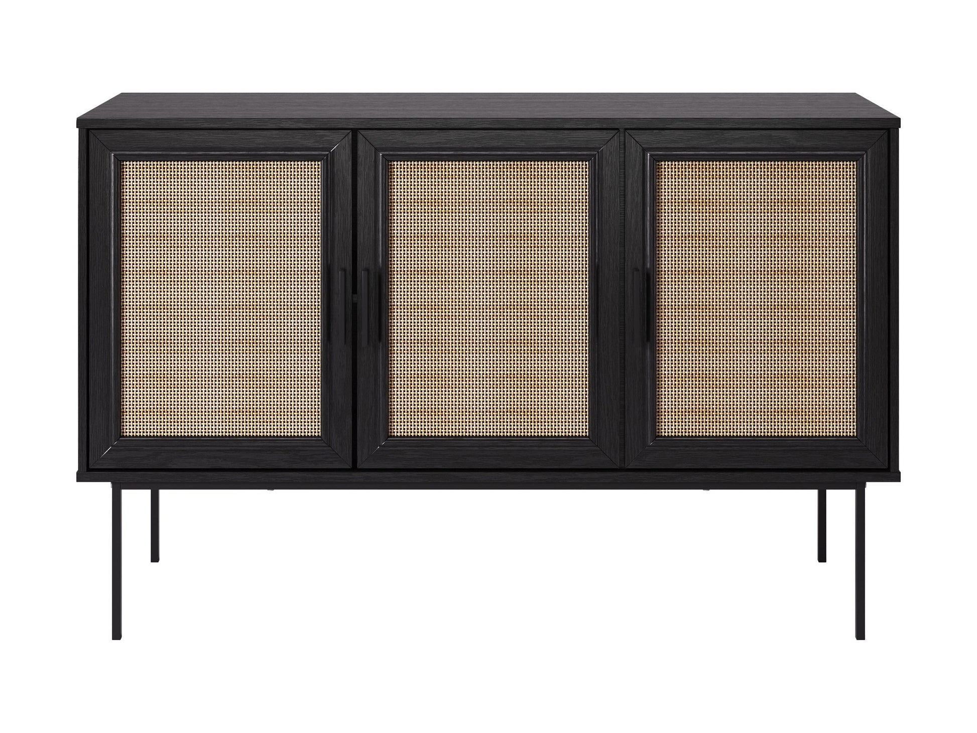 Black wood sideboard buffet with sleek design, ample storage, and modern aesthetic.