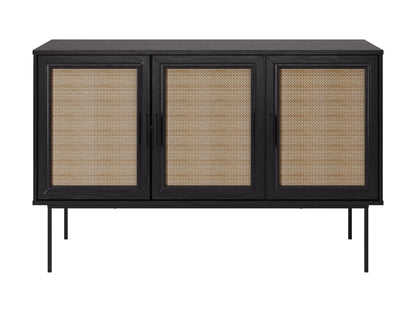 Black wood sideboard buffet with sleek design, ample storage, and modern aesthetic.