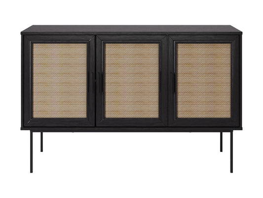 Black wood sideboard buffet with sleek design, ample storage, and modern aesthetic.