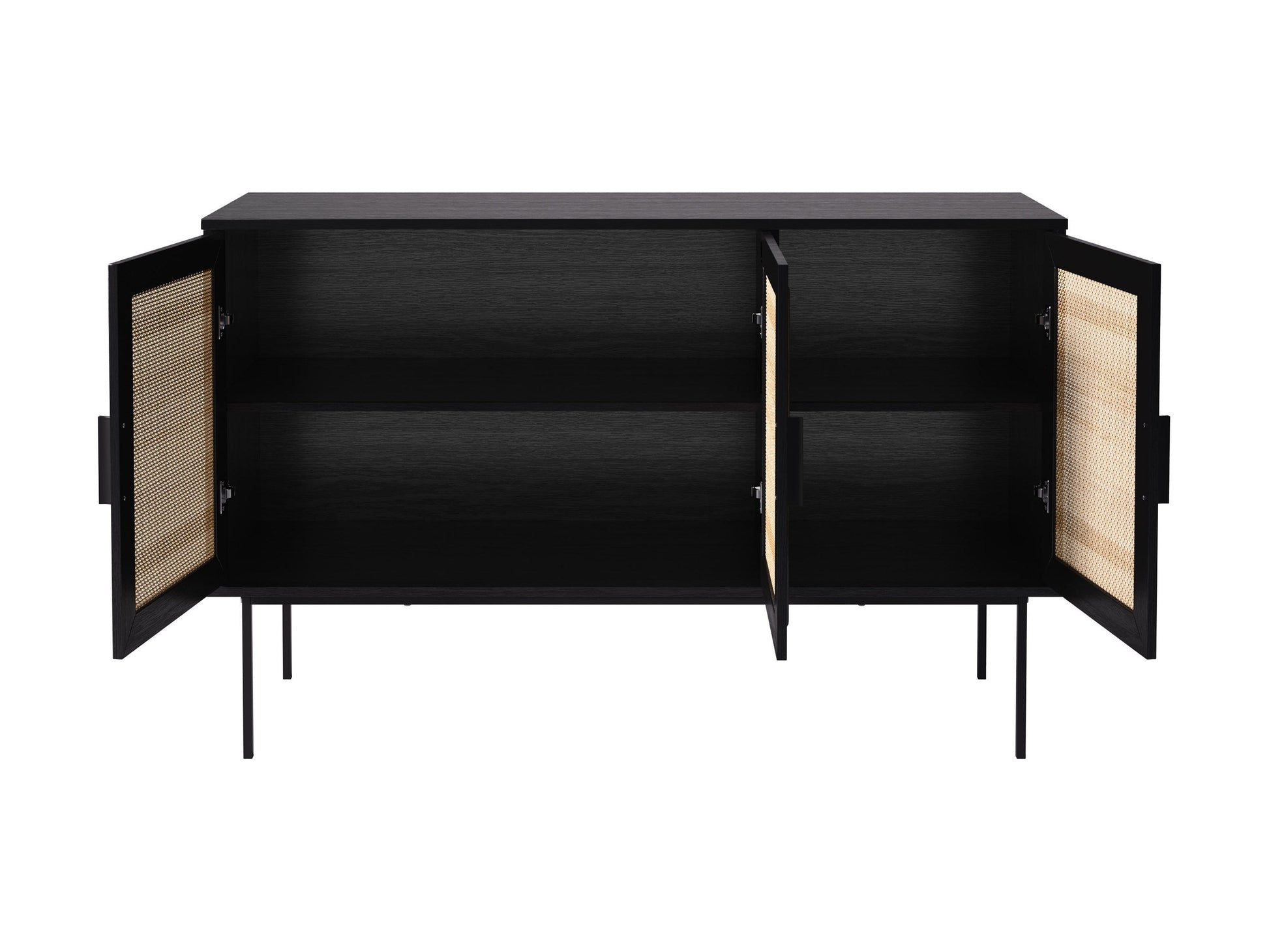 Black wood sideboard buffet with sleek design, ample storage, and minimalist metal handles.