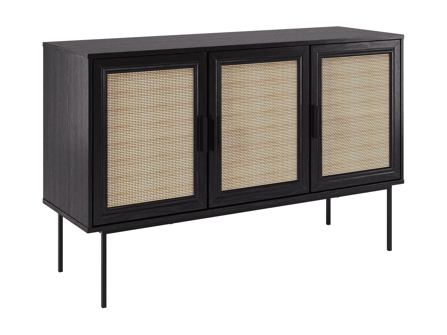 Black wood sideboard buffet with sleek design, spacious storage, and modern aesthetic.