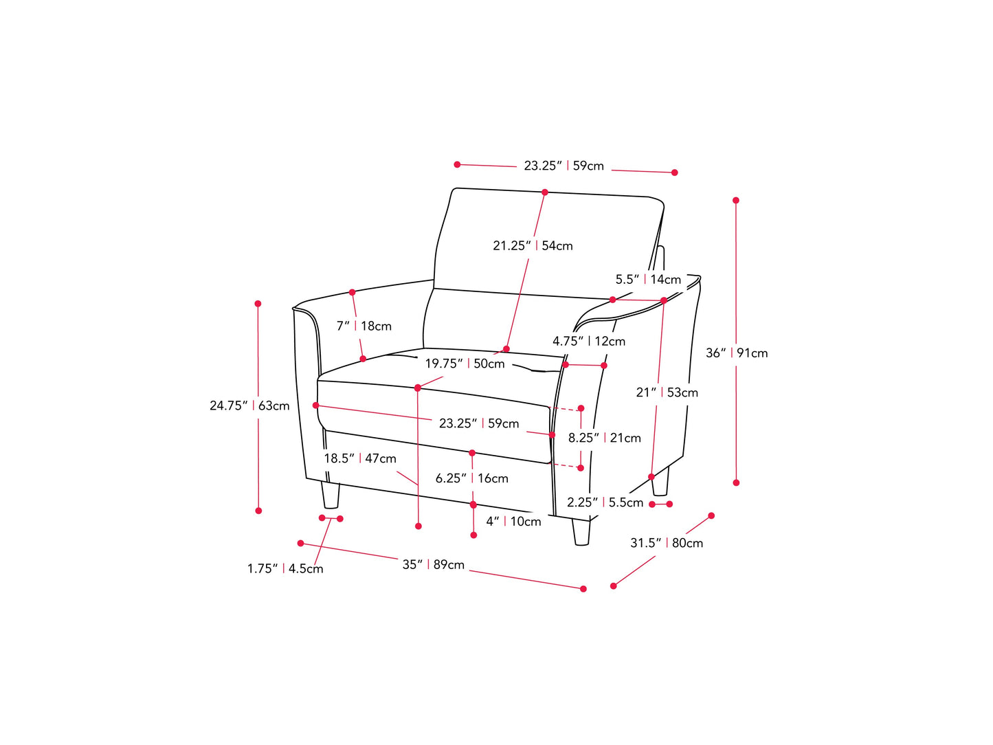 light grey Modern Accent Chair Caroline Collection measurements diagram by CorLiving#color_caroline-light-grey