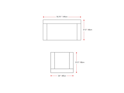 light grey 2 Seater Loveseat and Chair Set, 2 piece Caroline collection measurements diagram by CorLiving#color_light-grey