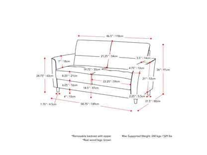 light grey 2 Seater Loveseat and Chair Set, 2 piece Caroline collection measurements diagram by CorLiving#color_light-grey