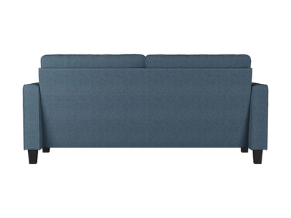 Blue 3 seater sofa with plush cushions, wooden legs, and a modern design ideal for contemporary living rooms.