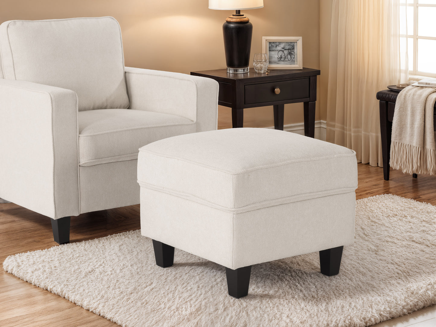 Cream Mid-Century Modern Ottoman