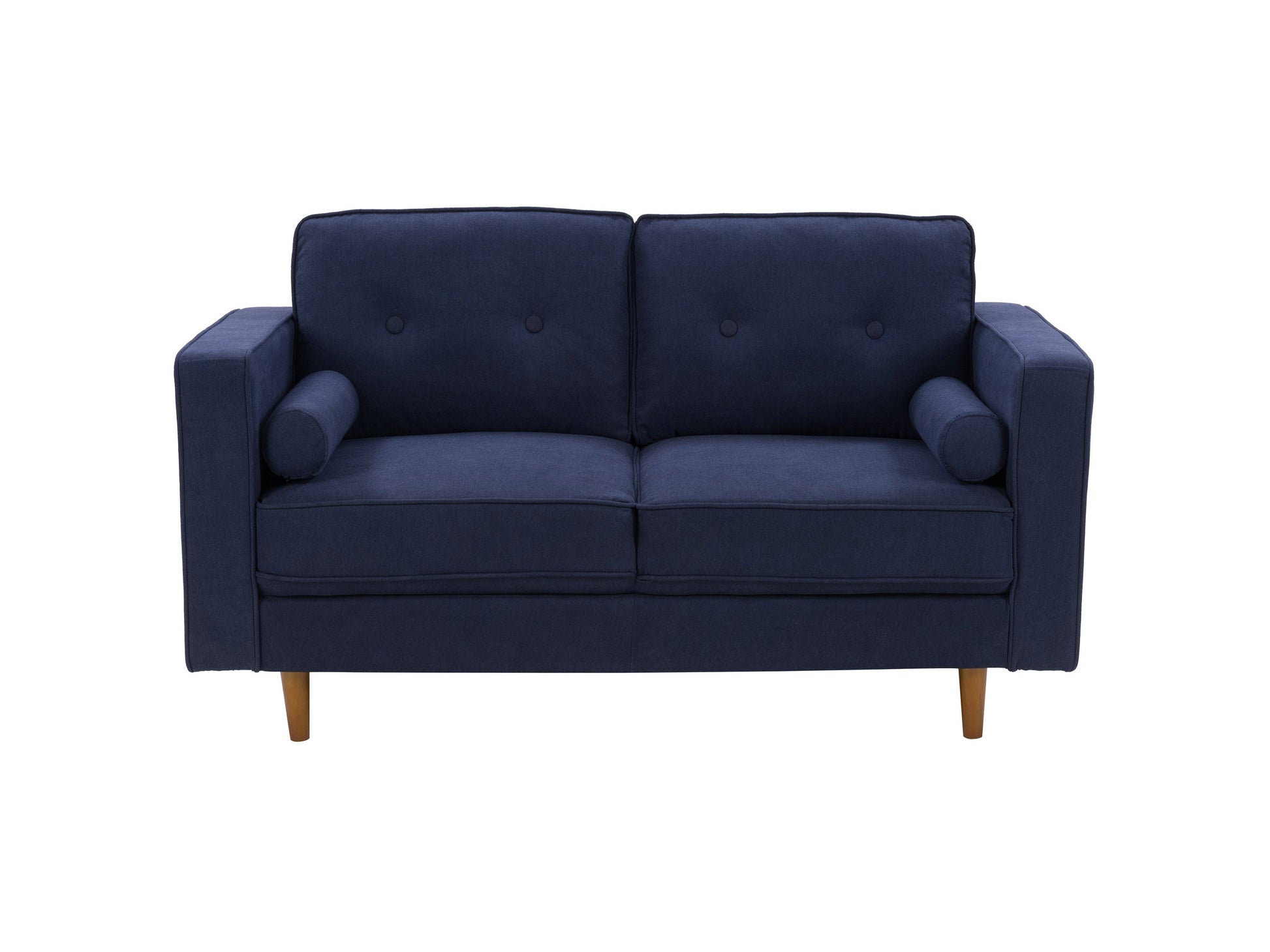 Navy blue 4-piece living room sofa set with plush cushions and sleek wooden legs.