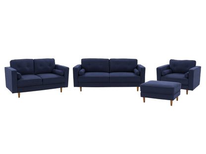 Navy blue 4-piece living room sofa set with plush cushions and sleek modern design.